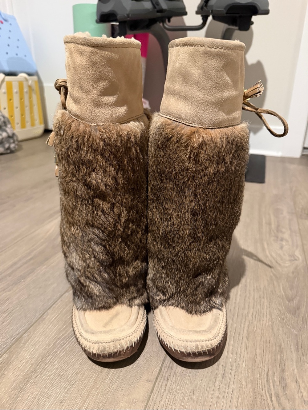 Tory Burch Rabbit Fur Moccasin Tall Boots